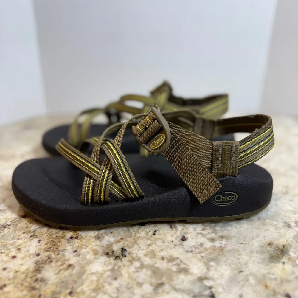 Chaco Z Cloud 2 Men 10 Sandals Olive Yellow Striped Double Strap Toe Loop Hiking